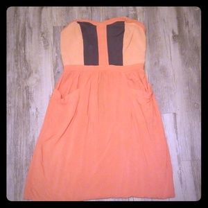 Strapless Ribbed nude pink and grey dress